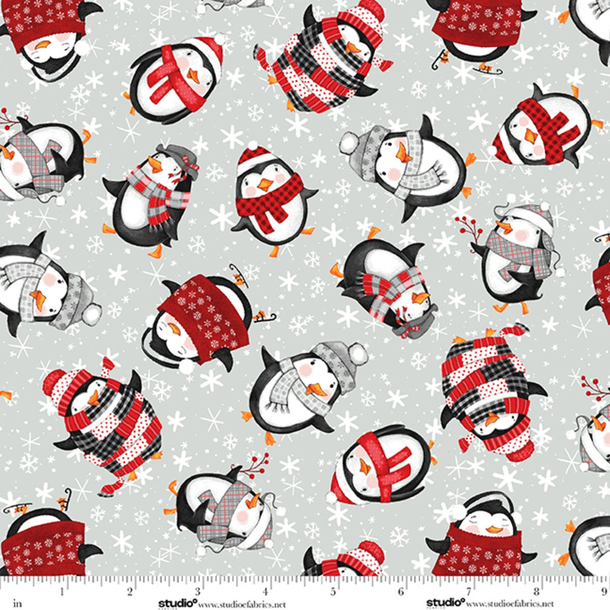 The Cool Club Cloud Penguin Toss Flannel Fabric Yardage by Studio E - winter penguin print flannel