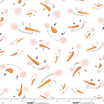 The Cool Club White Snowman Face Toss Flannel Fabric Yardage by Studio E - winter snowman print flannel