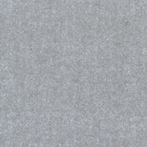 A close-up of Benartex's Winter Wool Heather Grey Flannel Fabric Yardage, showing its soft, mottled texture and subtle crisscross pattern in heather grey.