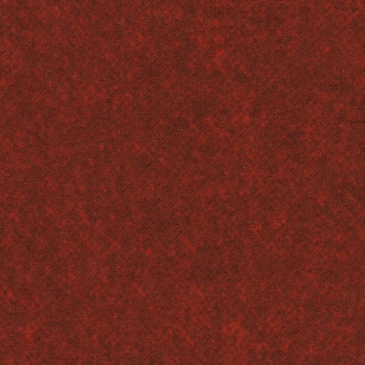 The Winter Wool Chili Flannel Fabric Yardage by Benartex features a deep red, textured surface with subtle shading variations and a mottled look, evoking the plush feel of velvet or classic winter wool flannel.