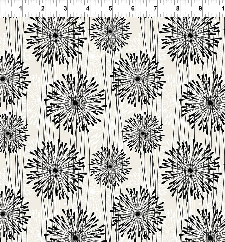 Sketchbook Prints black white cream dandelions fabric yardage