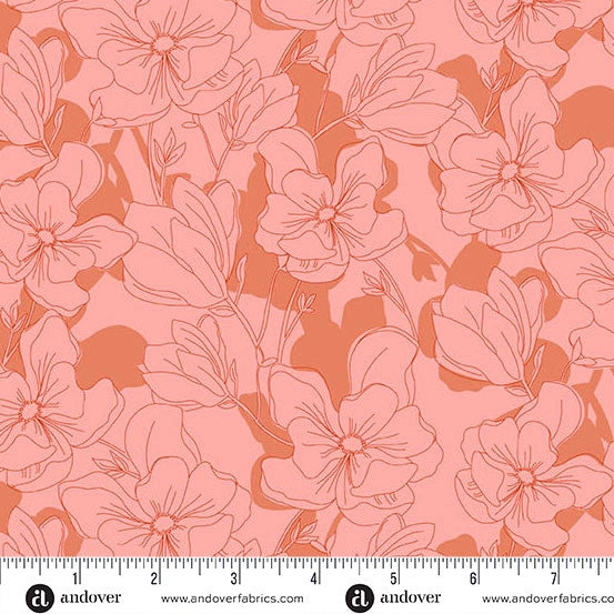 Color Me Whispered Coral Magnolia Veil Fabric Yardage - quilt fabric for sewing and quilting projects