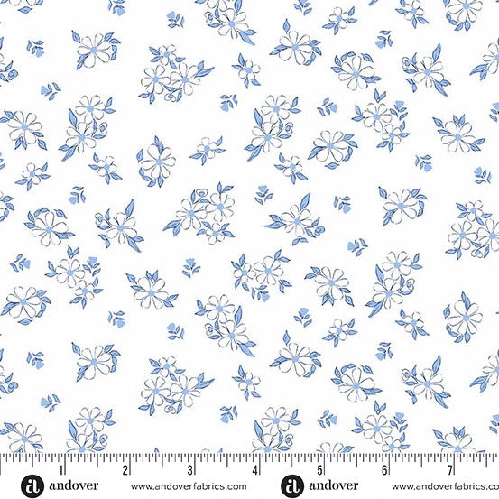 Color Me Whispered Blue Cotton Treasure Blooms Fabric Yardage - quilt fabric for sewing and quilting projects