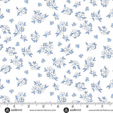 Color Me Whispered Blue Cotton Treasure Blooms Fabric Yardage - quilt fabric for sewing and quilting projects