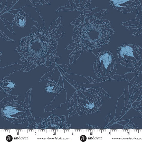 Color Me Whispered Navy Protea Whisper Fabric Yardage - quilt fabric for sewing and quilting projects