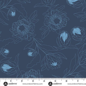 Color Me Whispered Navy Protea Whisper Fabric Yardage - quilt fabric for sewing and quilting projects