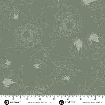 Color Me Whispered Olive Green Protea Whisper Fabric Yardage - quilt fabric for sewing and quilting projects