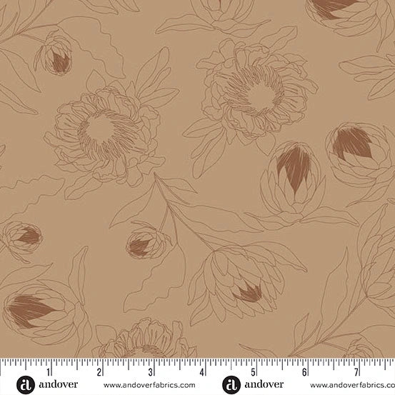 Color Me Whispered Mocha Protea Whisper Fabric Yardage - quilt fabric for sewing and quilting projects