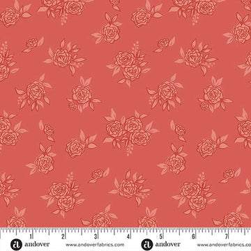 Color Me Whispered Burnt Orange Blue Rosy Haze Fabric Yardage - quilt fabric for sewing and quilting projects