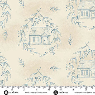 Special Delivery Blue Willow Cottage quilting fabric yardage