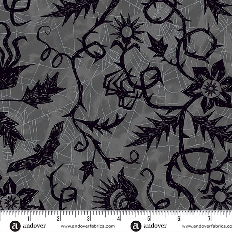 Nevermore Grey Vine Spiderweb Fabric Yardage