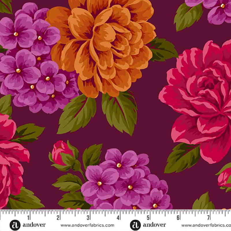 Moonlight Roses Maroon Large Roses Fabric Yardage