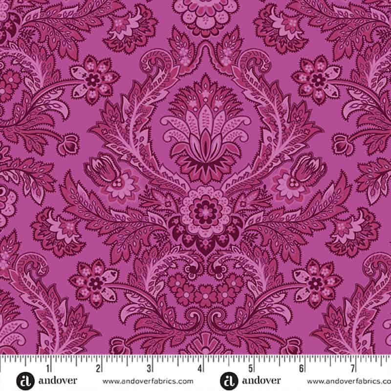 Moonlight Roses Pink Mirrored Medalion Fabric Yardage