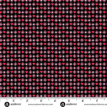 Heart and Soul Black Heart and Flowers Black Fabric Yardage