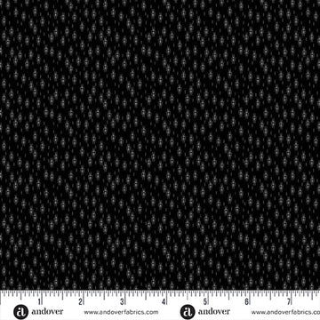 Green Leaves Black Micro Ikat Fabric Yardage