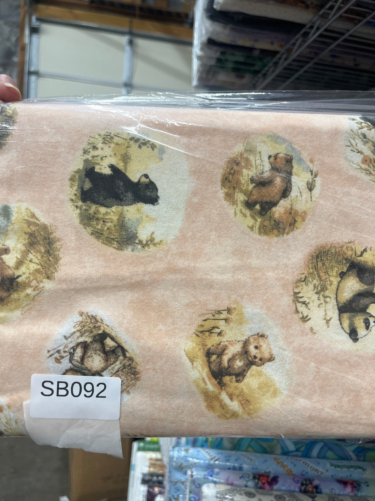 Bear Hugs Flannel Vignettes Peach quilting fabric short bolt B