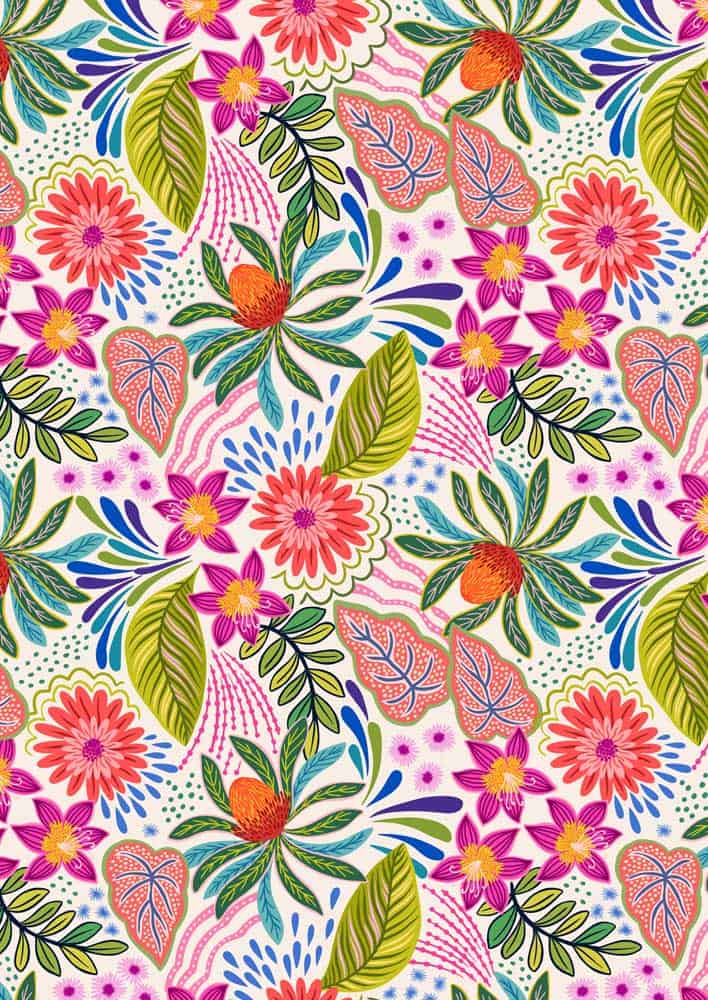 Bahia Cream Flora Fabric Yardage