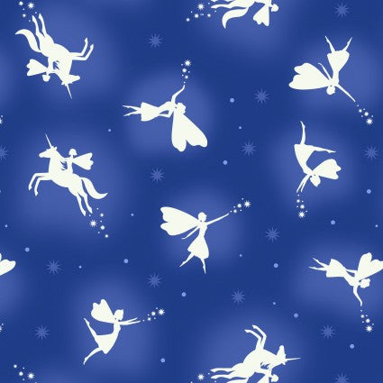 Glow Fairies Blue Glow Fairies Fabric Yardage