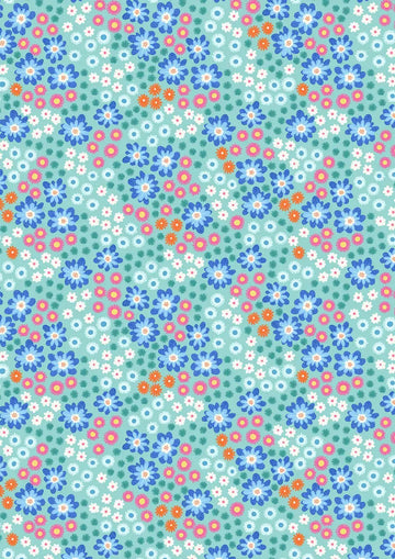 Creative Landscapes Turquoise Dotty Flowers Fabric Yardage - quilt fabric for sewing and quilting projects