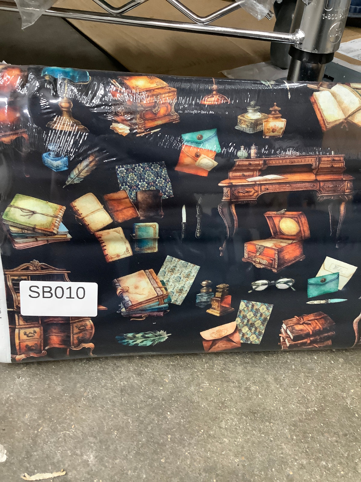 Bookworm Black Writing Desk quilting fabric short bolt 4 yards