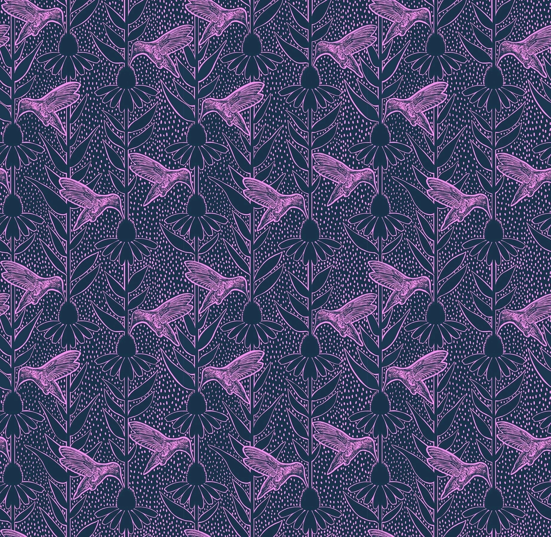Indelible Ink Navy Humming Fabric Yardage - quilt fabric for sewing and quilting projects
