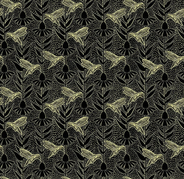 Indelible Ink Black Humming Fabric Yardage - quilt fabric for sewing and quilting projects
