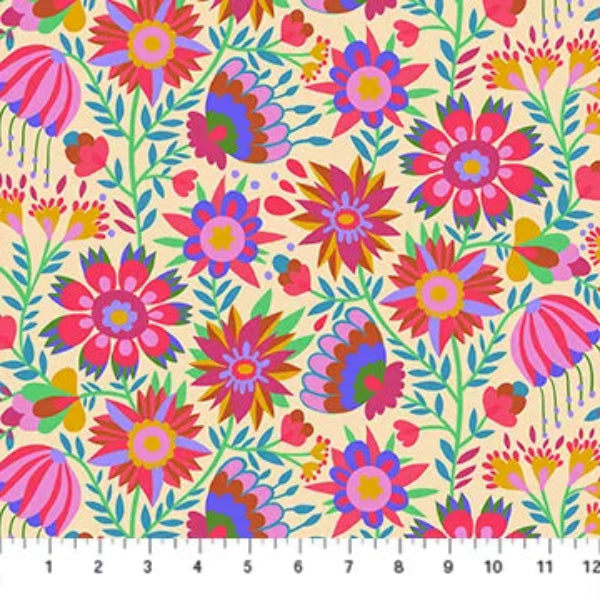 Allegory Cheery Flowers on Cream Fabric Yardage
