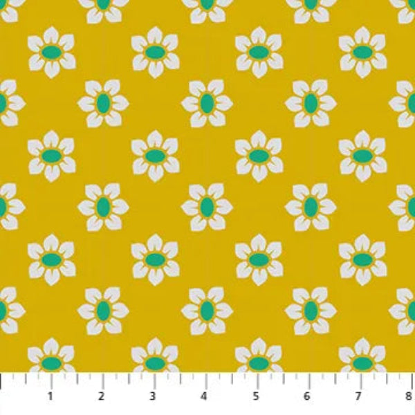 Allegory Cheery Flowers on Mustard Fabric Yardage