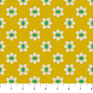 Allegory Cheery Flowers on Mustard Fabric Yardage