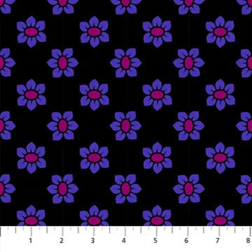 Allegory Lush Purple Flower on Black Fabric Yardage