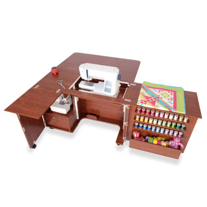 The Quilted Joy Kangaroo Wallaby Sewing Cabinet Set (available in 2 colors) features an extended work surface to hold your sewing machine, quilt, tools, and organized thread spools—perfect sewing furniture for any crafter.