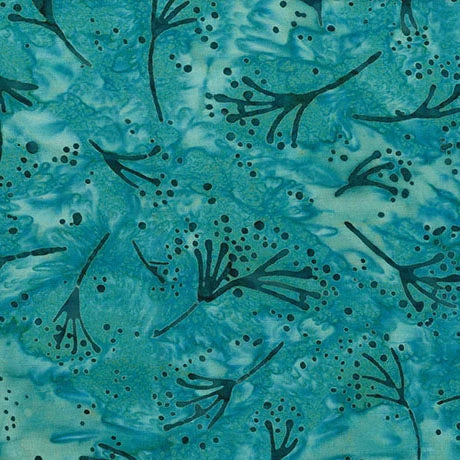 HydroHue Dusty Teal Floral Sprigs Batik fabric yardage for quilting