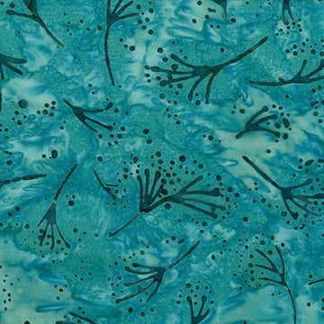 HydroHue Dusty Teal Floral Sprigs Batik fabric yardage for quilting