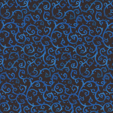 Scrolling Splendor Blue/Black Fabric Yardage - quilt fabric for sewing and quilting projects
