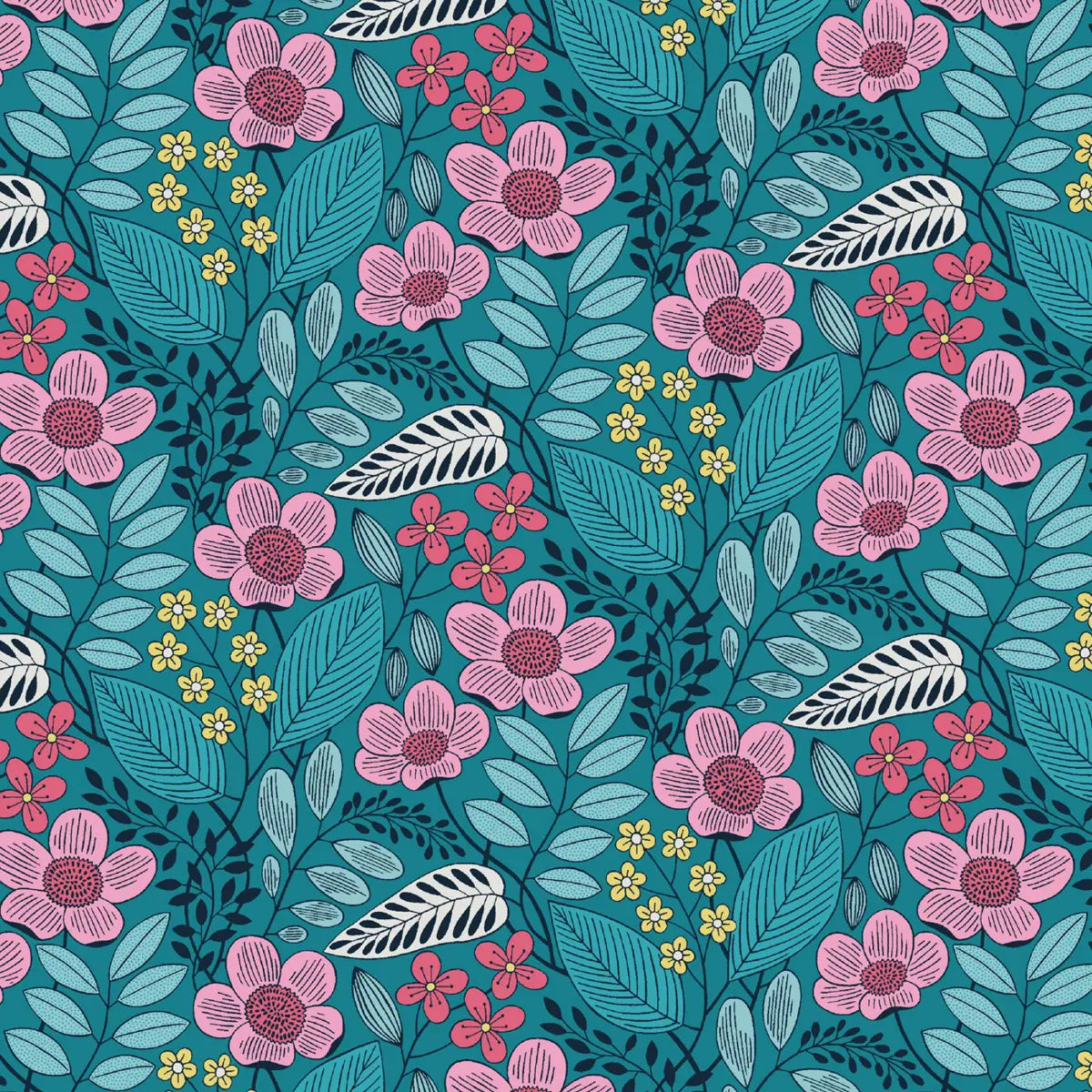 Blooming Color II Turquoise Olivia Fabric Yardage
