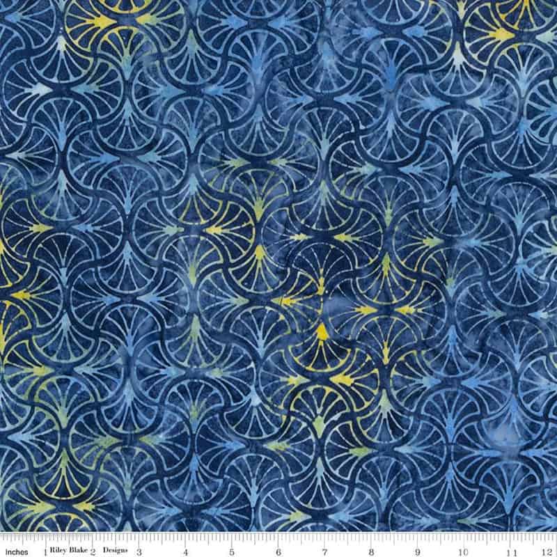 Expressions Batiks Tjaps Blue and Yellow Clamshell Fabric Yardage