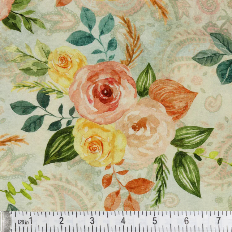 Country Time Roses Seafoam 108" Wide Quilt Backing Fabric