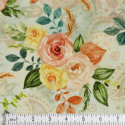 Country Time Roses Seafoam 108" Wide Quilt Backing Fabric