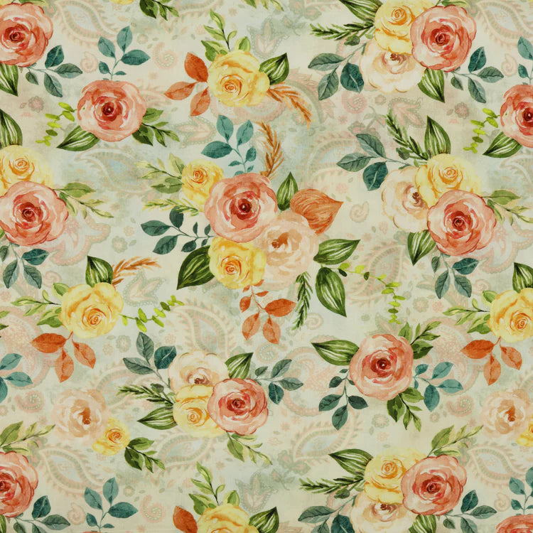 Country Time Roses Seafoam 108" Wide Quilt Backing Fabric