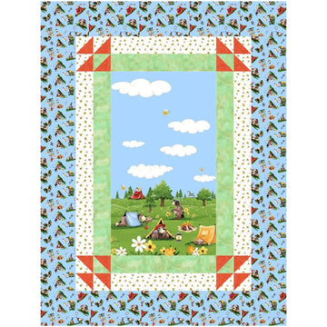 Barron Goes Camping quilt kit Susybee Clothworks woodland camping 55 x 73 inches