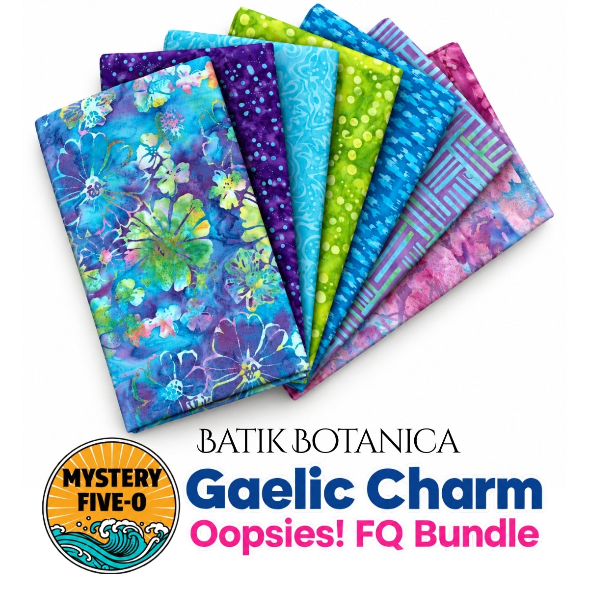 Mystery Five-0 Batik Botanica Oopsies fat quarter bundle with botanical batik variety