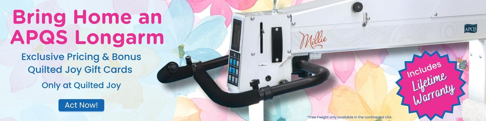 APQS Millie longarm machine with Deluxe Table