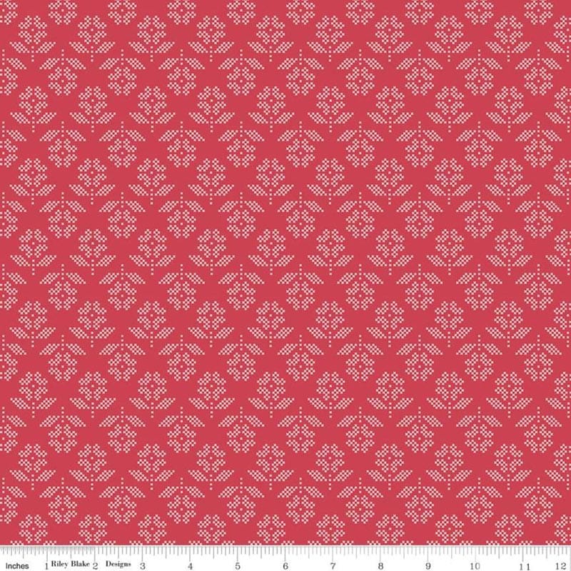 Stitch Flower Cayenne Fabric Yardage