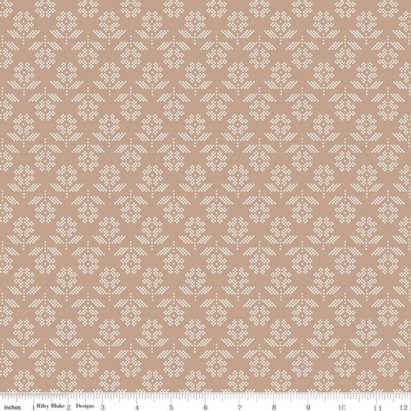 Stitch Flower Nutmeg Fabric Yardage