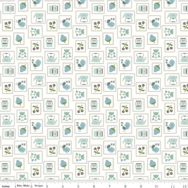 Cook Book Stamps Cottage Fabric Yardage