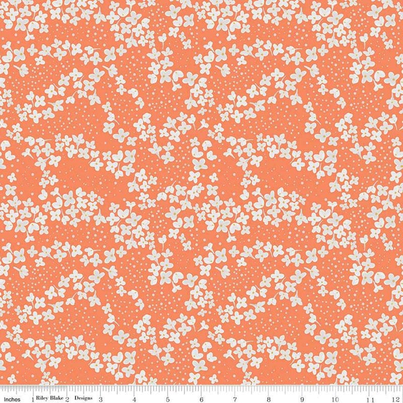 With a Flourish Blossoms Salmon Fabric Yardage