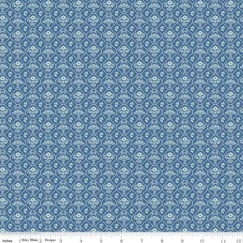 Calico Wallpaper Denim Fabric Yardage