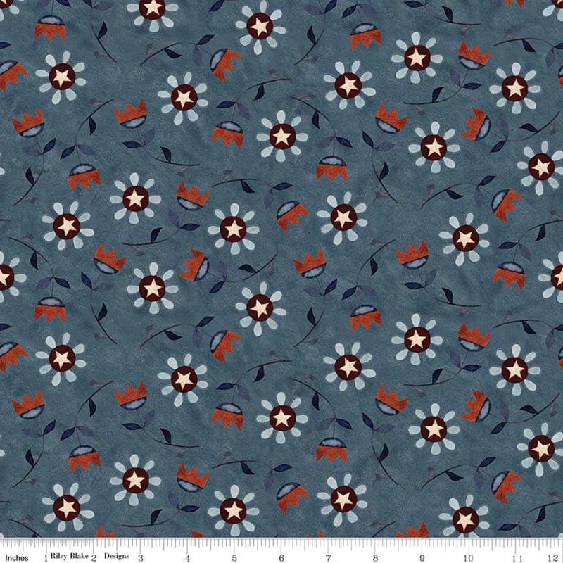 Bright Stars Floral Blue Fabric Yardage