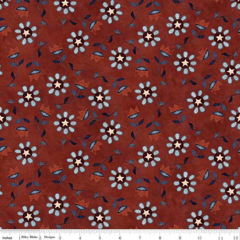 Bright Stars Floral Red Fabric Yardage