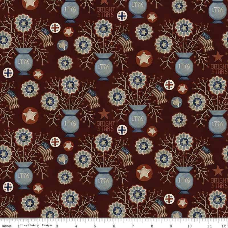 Bright Stars Vases Burgundy Fabric Yardage